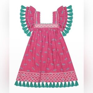 MER ST. BARTH Serena Tassel Embroidered Crepe Dress Girls Size 4 Fuchsia